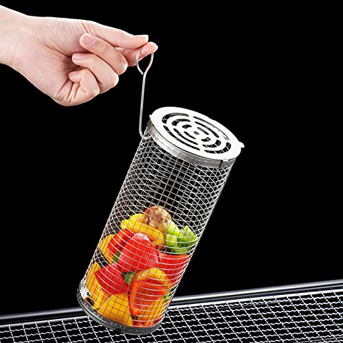 Cestino per Grigliare Antiaderente in Acciaio Inox 304 con Ruote, Ideale per Barbecue, Campeggio, Pesce, Verdure e Carne - Perfetto per Barbecue e Picnic.
