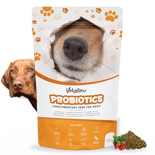 Vetnoms Probioticos Perros en Polvo - Probióticos para Perros Uso Diario. Alivia Diarrea, Dermatitis Perro, Alergias, Pelaje Sano. Antiinflamatorio Gastrointestinal para Canes.