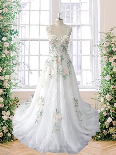 Dexinyuan Lace Wedding Dresses for Bride 2025 Flower Embroidery Tulle Bridal Dresses with Train2