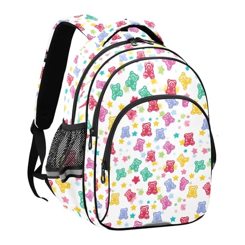 JUNZAN Colorful Gummy Bears Travel Backpack for Girls Students Book Bags Teen Boys Casual Shoulder Daypack