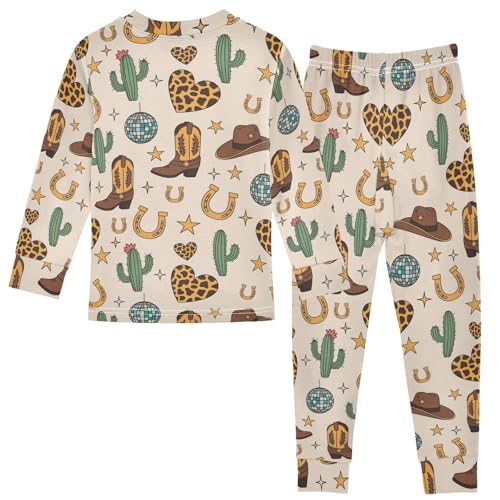 Pajama Sets Long Sleeve Western Boots Cactus Themed Soft Comfy Sleepwear 2 Piece PJS 3-8T3