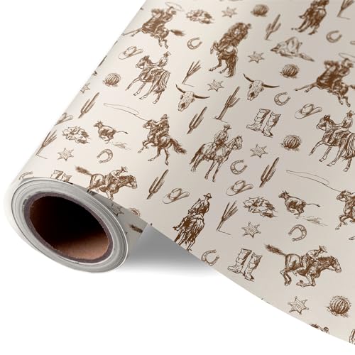 Jarthenaamcs western cowboy wrapping paper mini roll 17 inch x 328ft brown wild west rodeo gift wrap paper farmhouse art paper for birthday baby shower diy crafts  urban country home decor