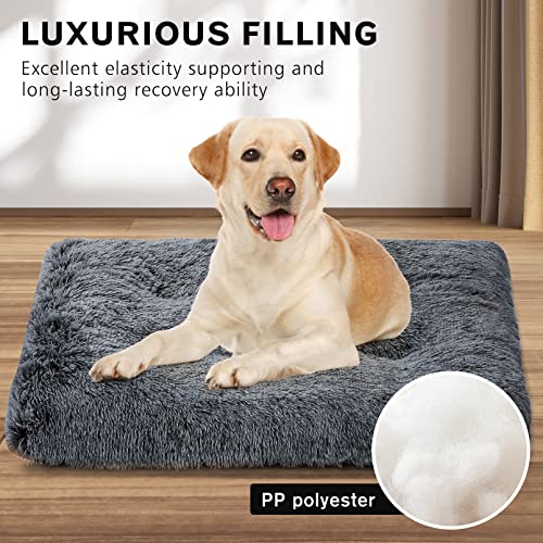 Dog-BedCrate-Pet-Bed-Kennel-PadSoft-PlushComfortable-Dog-BedWashableSuitable-for-Medium-Large-DogsDark-Grey