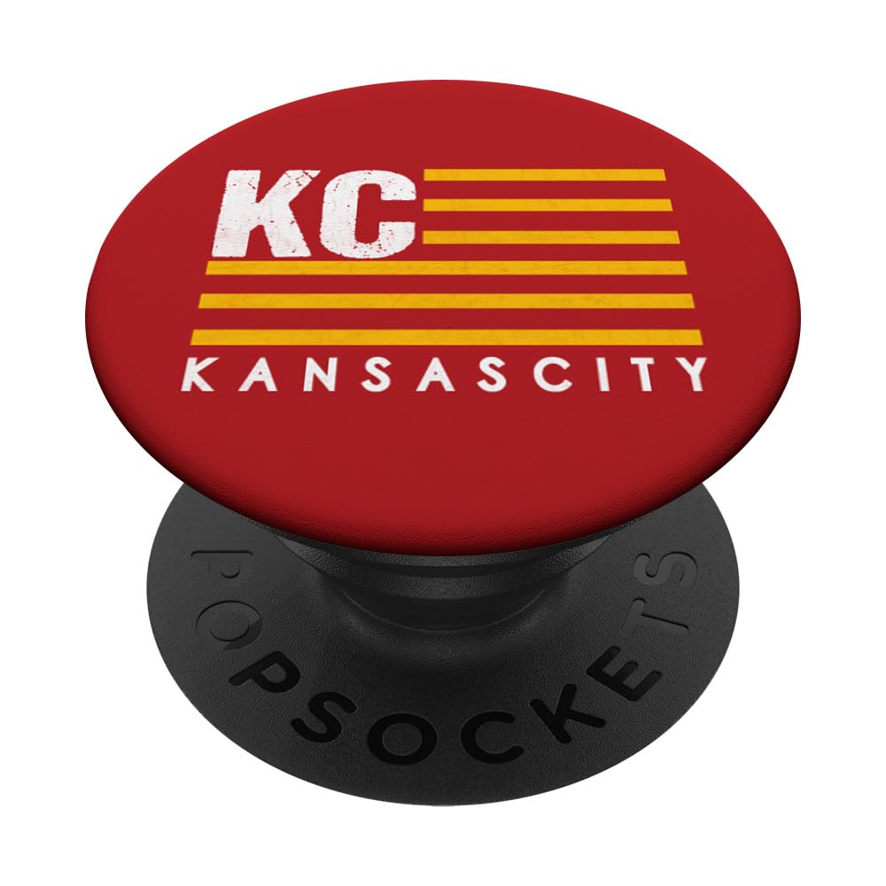 Kansas City Fanatics KC Red & Yellow USA Flag PopSocket Phone Grip with Swappable Top for Smartphones with Smooth, Hard, Plastic Cases
