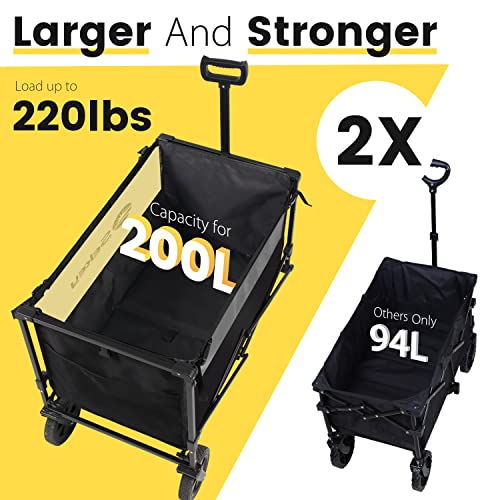 Sekey Collapsible Foldable Wagon With 220Lbs Weight Capacity, Heavy Duty Folding Utility Garden Cart With Big All-Terrain Beach Wheels & Drink Holders. Black&Grey #TOP1