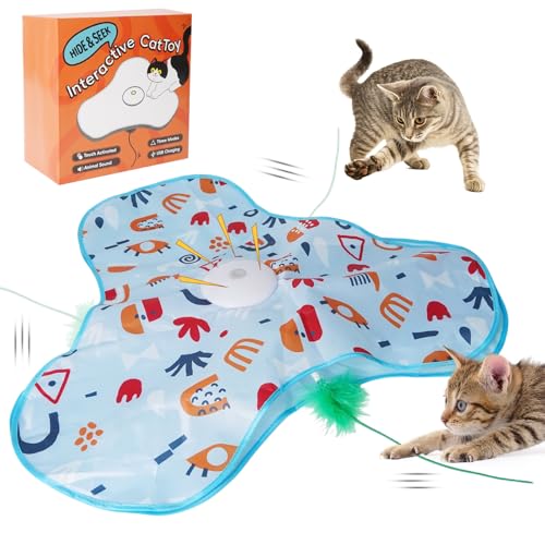 LURICO Juguete Interactivo para Gatos, Juguetes para Gatos con Plumas Móviles Ocultas,Carga por USB, Juguetes Gato para Ejercitar Gato y Gatitos