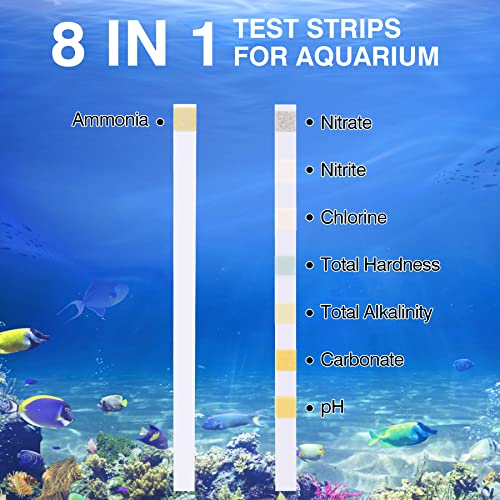 8 In 1 Ammonia Test Kit For Aquarium, Aquarium Test Strips, Fish Tank Test Strips, Aquarium Ammonia Test Strips For Aquarium 150 Counts For Freshwater Saltwater, Testing Ammonia And 7 More #TOP1