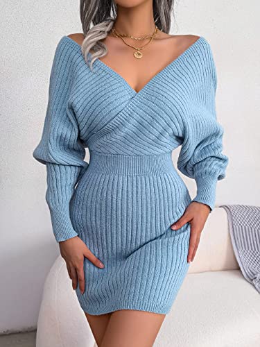 Image of Womens Batwing Long Sleeve Wrap V Neck Bodycon Sweater Dress Winter Cocktail Wedding Guest Dresses