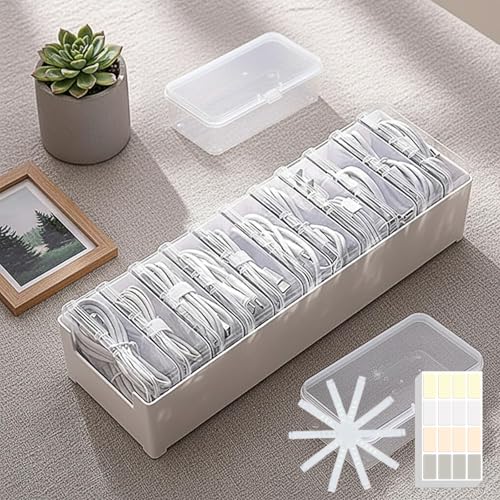 11 Case Cable Storage Box with Cable Straps and Label Stickers Cord Organizer for Charging Cables USB Wires Earphones Travel Cable Holder for Desk Drawer Organization (11 Cases + 11 Cable Straps)