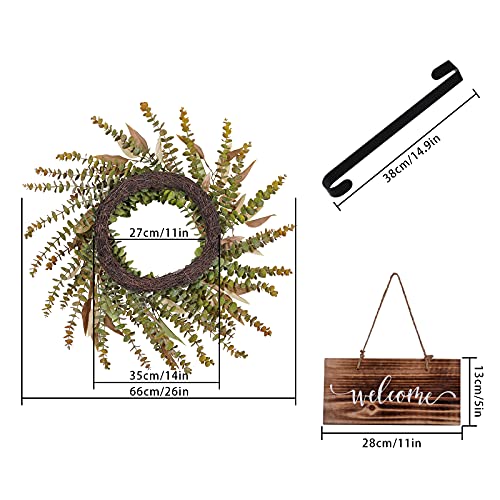 Wreath Welcome Sign For Front Door - 26” Fall Decor For Home Eucalyptus With Hangers Artificial Plants Porch Decor Autumn Wall Outside Thanksgiving #TOP4