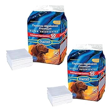 Kit com 2 Pacotes de Tapetes Higiênicos Chalesco 50 para Cães - Total de 100 Unidades - Absorção Superior, Controle de Odores e Proteção Antivazamento