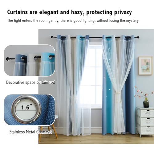 Image of Anytime Double Layer Dreamy Star Blackout Curtain 1 Panel W52 x L80,Blue