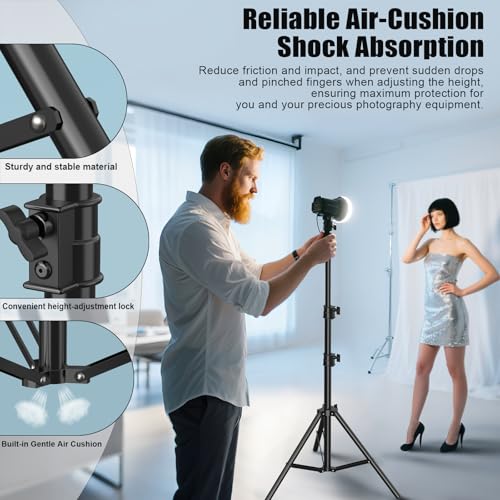 Vallkay Professional Light Stand Photography 110\"/9.2ft/280cm, Air Cushioned Photo Video Metal Tripod Stand for Softbox, Studio Light, Reflector, Ring Light, Heavy Duty Max Load 8kg/17.6lb, 1/4\" Screw