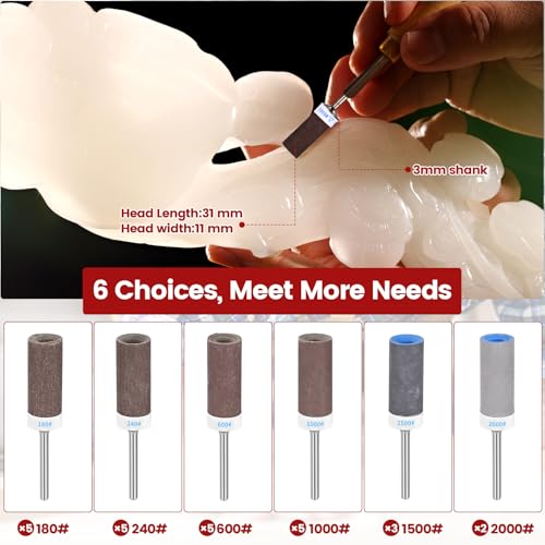 25 Schleifhülsen Satz für Dremel Rotationswerkzeug,180/240/600/1000/1500/2000 Körnung Schleifhülsen Schleifwalzen Set,Schleifaufsätze mit 3mm Schaft Schleifkappen,Schleifzylinder für Schleifen Rosten