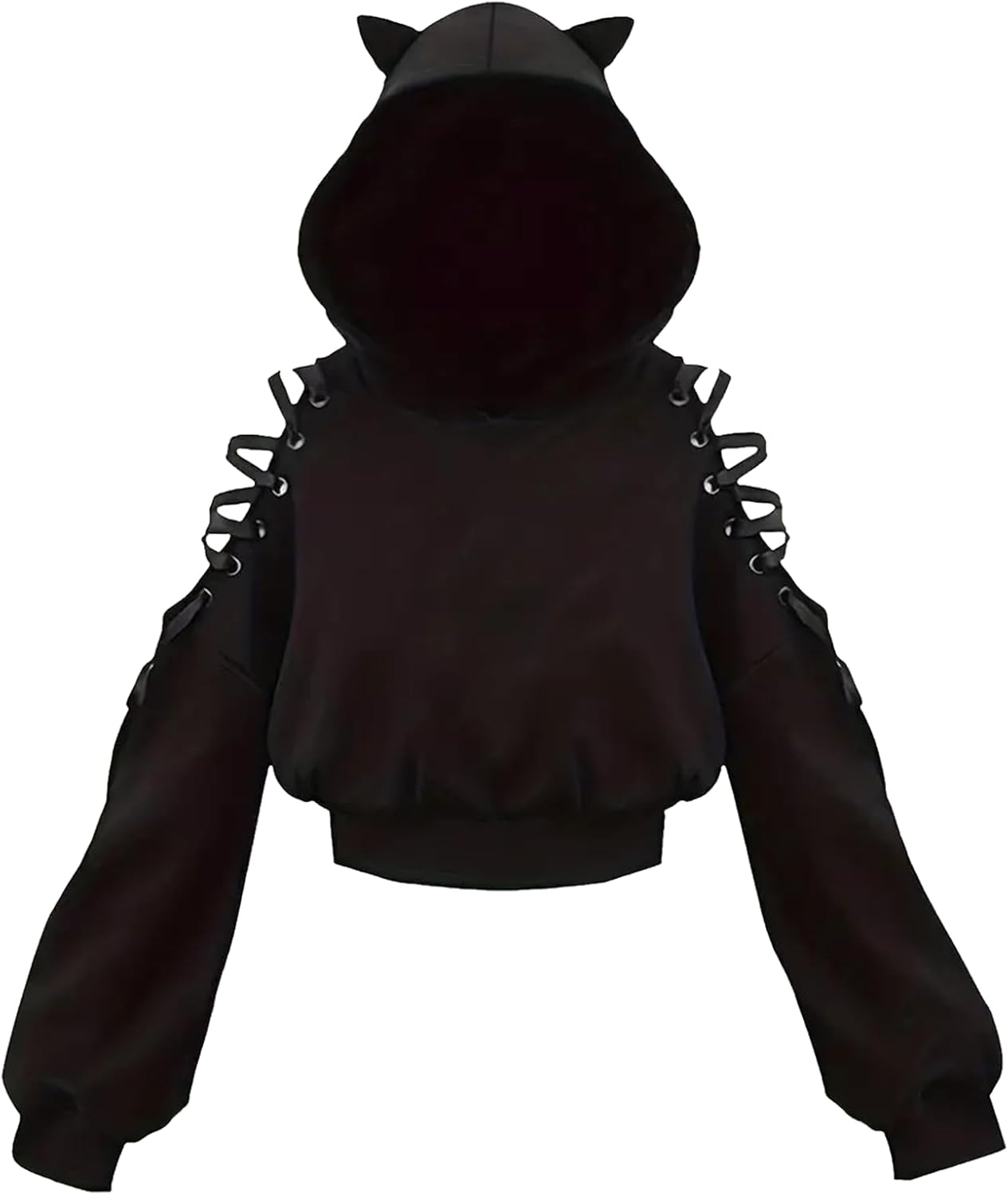 BOVOSHA Girls Hoodies Kids Crop Top Cat Ear Hooded Sweatshirt Lace Long