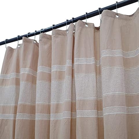 Shower Curtain 100% Cotton Striped Farmhouse Fabric Shower Curtain for Bathroom,72" x 72",DarkSalmon Cover