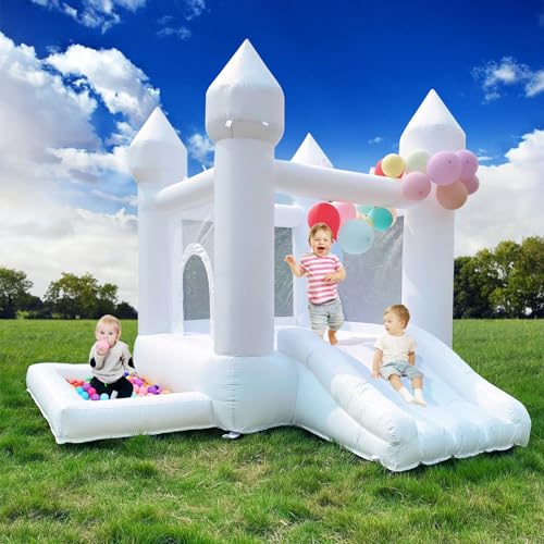Image of iLink-outer White Bounce House for Kid with Slide Ball Pit Blower Oxford White Castle 108 x108 x 84 inch Kid Birthday Party Playhouse Gift