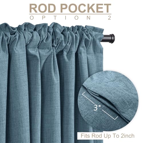 Image of 100% Blackout Shield Linen Blackout Curtains for Bedroom 90 Inches Long, Back Tab /Rod Pocket Living Room Drapes, Thermal Insulated Blackout Curtains 2 Panels Set, 50 inch W x 90 inch L, Stone Blue