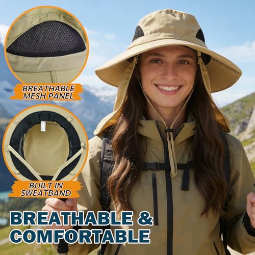 Image of Wide Brim Sun Bucket Hat, Waterproof Boonie Hat for Men & Women | UPF 50+ UV Protection, Adjustable Fit, Chin Strap & Sweatband, Foldable Durable for Fishing Hiking Garden Beach