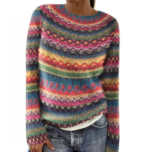 Women's Fair Isle Knit Pullover Sweater Oversized Casual