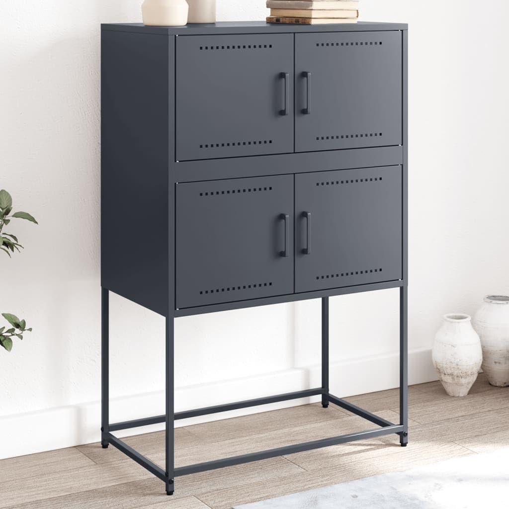 Aparador industrial 68,5 x 38,5 x 107 cm antracita de acero con 4 compartimentos, diseño moderno, robusto y duradero, para salón o pasillo