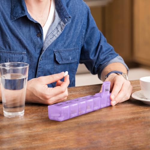 Image of BUG HULL Weekly Pill Organizer Large 2 Packs, Extra Large Travel Pill Organizers, Pill Box 7 Day, Travel Pill Case, Medicine Pill Organizer for Medications (Lavender+ Pink)