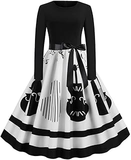 Abito Gonna Vestito Jumpsuit Abito da Donna Hepburn con Cerniera Girocollo con Stampa di Note Musicali di Moda Donna Elegante da Mare Sportiva Taglie Forti