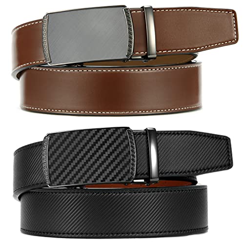 Image of CHAOREN Mens Belt Leather Ratchet Belt 2 Pack - Customizable Fit, Effortless Style (35mm)