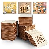 Unlackiertes Holzbrett - 100 Stück 7,6 x 7,6 cm leere Natürliche Scheiben Holzscheiben, Holzquadrate für DIY Basteln Malerei, Scrabble Fliesen, Untersetzer Holz, Pyrographie,Holz Deko