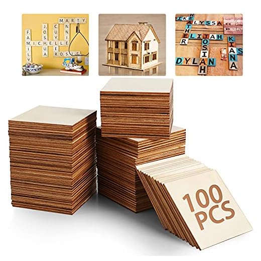 Unfinished Wood Board - 100Pcs 3 x 3in Blank Natural Slices Wood Square for DIY Crafts Painting, Scrabble Tiles, Coasters, Pyrography, Decorations
