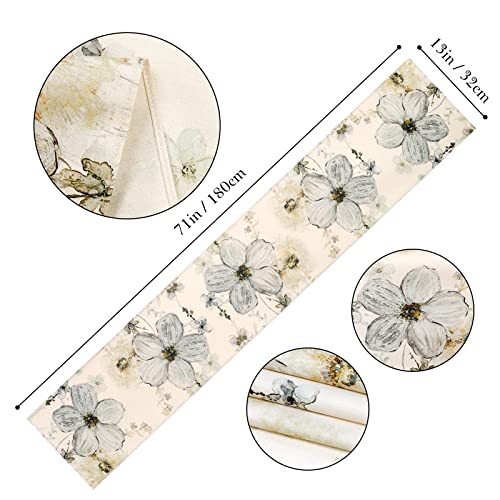 Alynsehom Floral Table Runner Ink Peach Blossom Table Cover Rustic Table Runner Vintage Cotton Linen Table Covers For Kitchen Coffee Summer Spring Holiday Dining Table Home Living Room Decor - 13X70In #TOP3