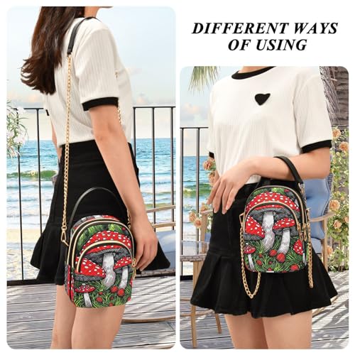Pattern Vivid Red Mushroom Crossbody Shoulder Bags for Women, Compact Fashion Sling Bag with Chain Strap Top handle for Evening Party Dating Travel2