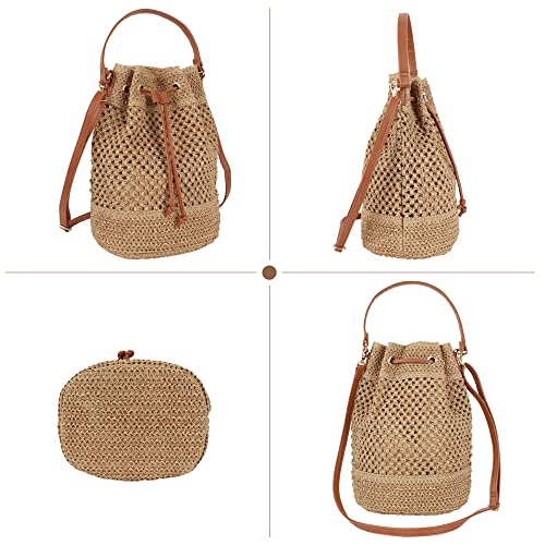 Goclothod Small Drawstring Shoulder Bag Straw Weave Handbag Summer Beach Purse4