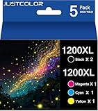 JUSTCOLOR 5 PK Compatible Canon PGI-1200XL PGI1200XL PGI 1200XL PGI1200 1200 Set of 5 Ink Cartridges 9183B001 Black, 9196B001 Cyan, 9197B001 Magenta, & 9198B001 Yellow for MAXIFY MB2320, MAXIFY MB2020