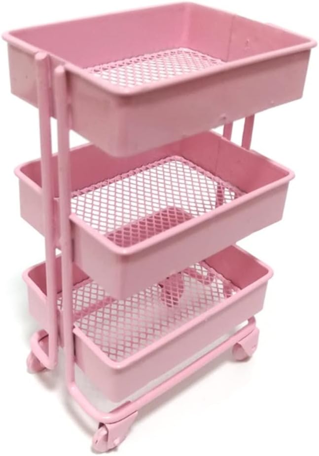 3 Tiers Mini Trolley Storage Rack Dollhouse Iron Rolling Bookshelf Collection Accessories Miniature Cart