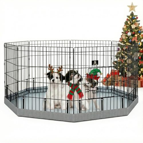 Image of PJYuCien Puppy Playpen with Bottom Pad and Door, 8 Panels 24 inch H, Gray | 24 inchW, Dual-function Pad, For Small Pets, Foldable Octagonal Pen, Versatile, Indoor & Outdoor, Backyard, Protects Floors