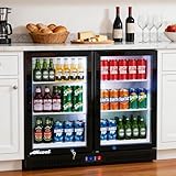 NAFCOOL Back Bar Cooler Under Counter Beverage Refrigerator, 7.5 Cu Ft Undercounter Fridge,2 Door 36 inch Commercial Beer Built-In Cooler with LED Light Adjustable Shelves Safety Locks,ETL Approval