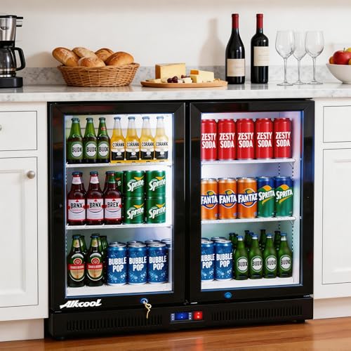 Image of Back Bar Cooler Under Counter Beverage Refrigerator, 7.5 Cu Ft Undercounter Fridge,2 Door 36 inch Commercial Beer Built-In Cooler with LED Light Adjustable Shelves Safety Locks,ETL Approval