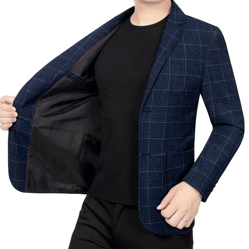 Mens Blue Plaid Blazers Classic Fit Sport Coat Lightweight Two Button Stylish Suit Jacket for Daily Party Business2