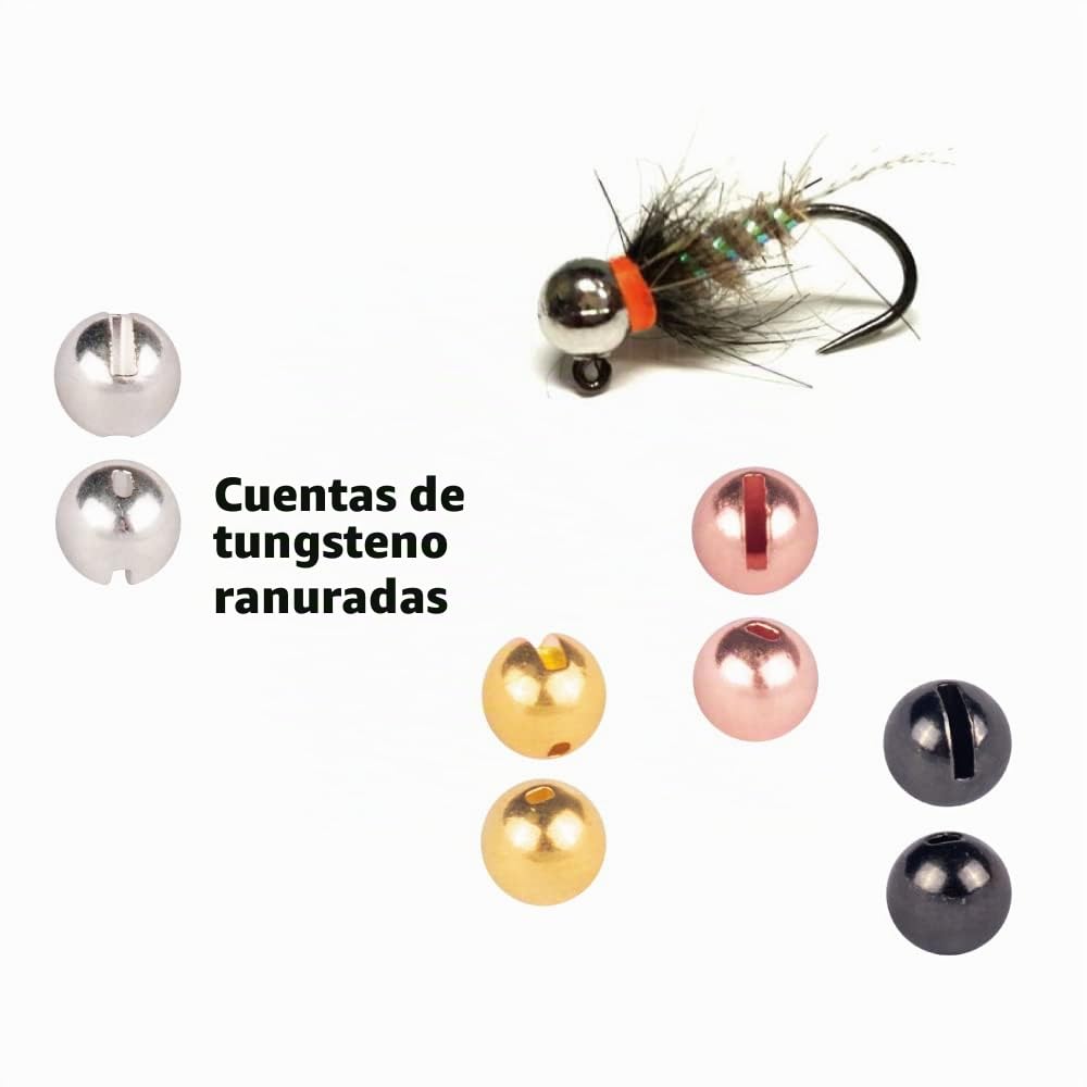 200 cuentas de tungsteno para atar moscas, bola de cabeza de ninfa de tungsteno ranurada para materiales de atado de moscas de 2,8 mm, combinación de 4 colores