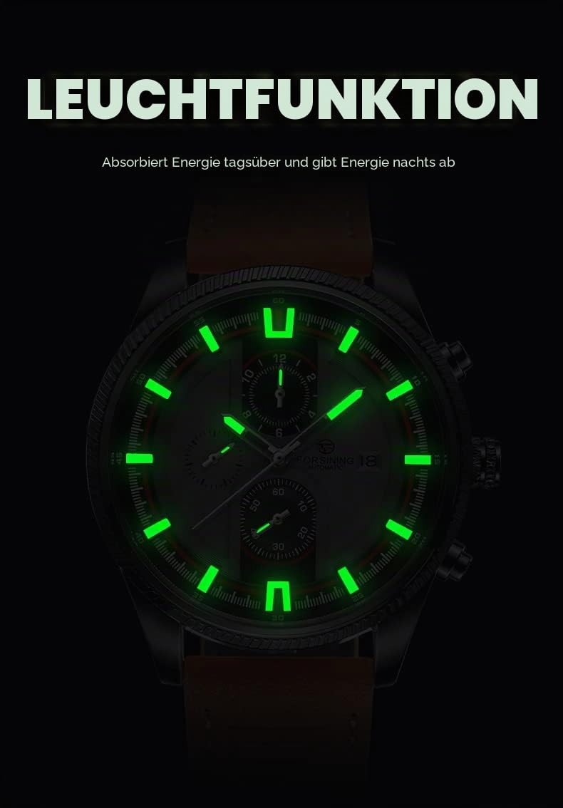 FORSINING Herren Automatik Tourbillon Wasserdicht Kalender mit braunem Lederband Armbanduhr