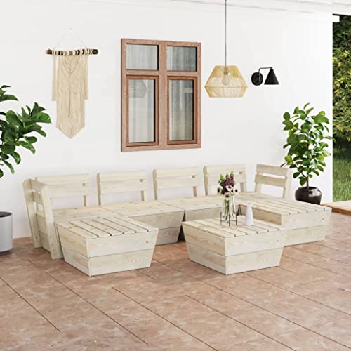 Générique Salon de Jardin Palette 7 pcs Bois d'épicéa imprégné,Meubles,Mobilier de Jardin,Salons de Jardin,Beige,114.5 KG,3063724