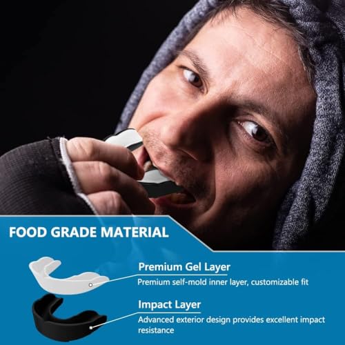 Image of DRANGE Badass Mouthguard DualLayer 10+ Adult and Junior GumShield with Case for Boxing, MMA, Martial Arts, Judo, Karate Taekwondo and All Contact Sports White Black