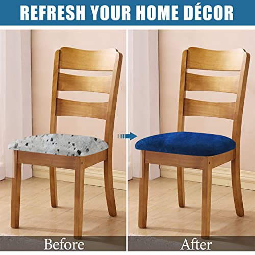Smiry Velvet Seat Covers for Dining Room Chair Set of 8, Stretch Fit Removable Washable Chair Seat Cushion Protector Slipcovers with Ties, Federal Blue by Smiry - Image 5