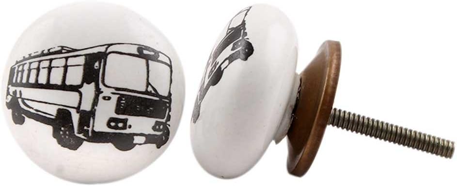 Indian-Shelf 2 Pieces Vintage White Dresser Drawers Knobs Ceramic Bus Flat Vehicle Door Knobs