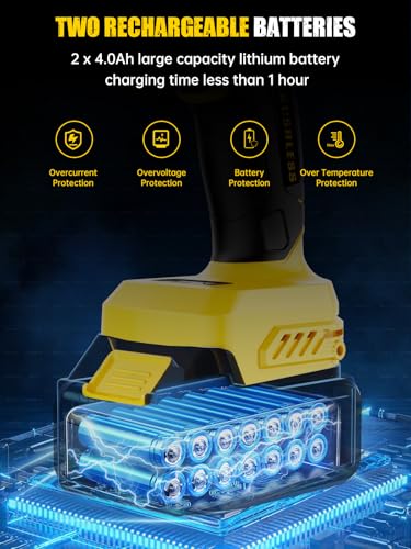 MIKKUPPA 800N.m (600Ft-lbs) Cordless Impact Wrench - 1/2 Power High Torque Battery Impact Gun, 2x 4.0Ah Battery, Fast Charger, 4 Sockets, 6 Screws Impact Gun for Wheel Lug Nuts - Thumbnail 4