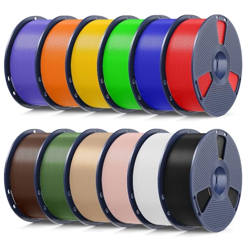 SUNLU Filament PLA+2.0 de 1kg x 12, plus solide et robuste, filament PLA PLUS de mise à niveau à haute vitesse, 1kg par bobine, 12 rouleaux, paquet de filaments multicolores pour imprimante 3D