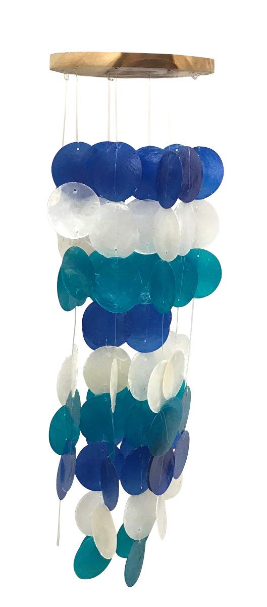 Barry Owens Circle Capiz Wind Chime Blue White Turquoise