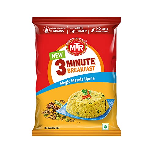 Image of MTR 3 Minute Breakfast Magic Masala Upma | Just Add Hot Water | Wholesome Instant Breakfast | Spiced Semolina | No added preservatives | 60g Pouch
