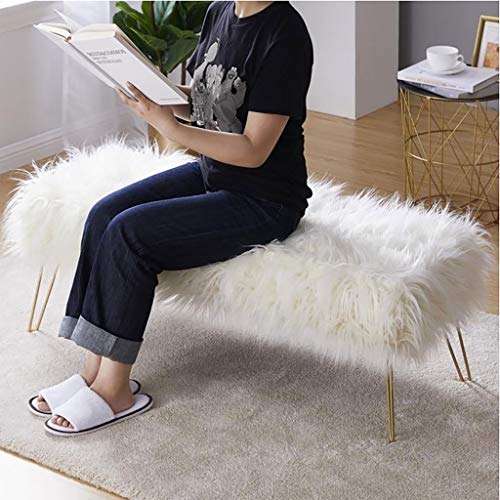 Long tabouret de canapé chic en fourrure synthétique et métal doré - 4